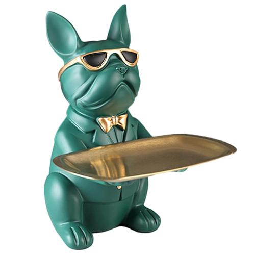 green french bulldog wearing glasses ring container