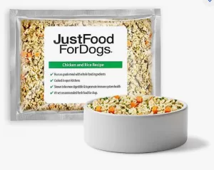 Just food for dogs for french bulldog puppies sample of food on white background