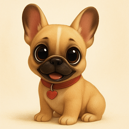 Pinto a small fawn french bulldog pixar style mascot